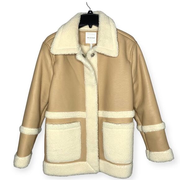 Avec Les Filles Faux shearling two tone jacket in TAN AND CREAM women's size MED - Picture 1 of 9